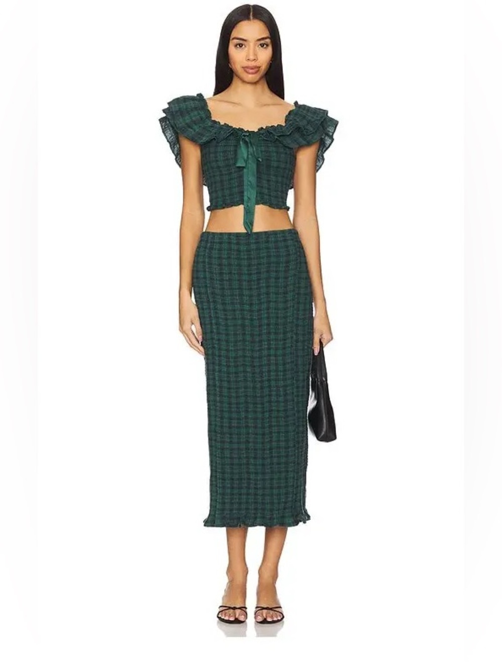 FREE PEOPLE X Annabeth Co-Ord Plaid Skirt Rainforest Overdye Size Medium